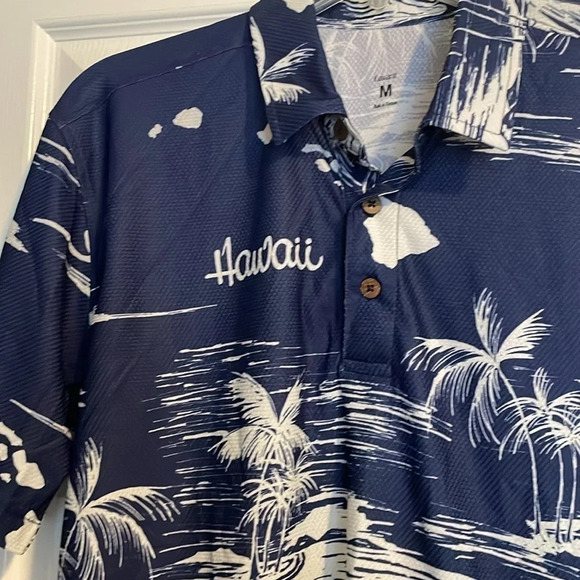 Favant Hawaii men’s blue and white Hawaiian polo shirt size medium - Picture 5 of 8